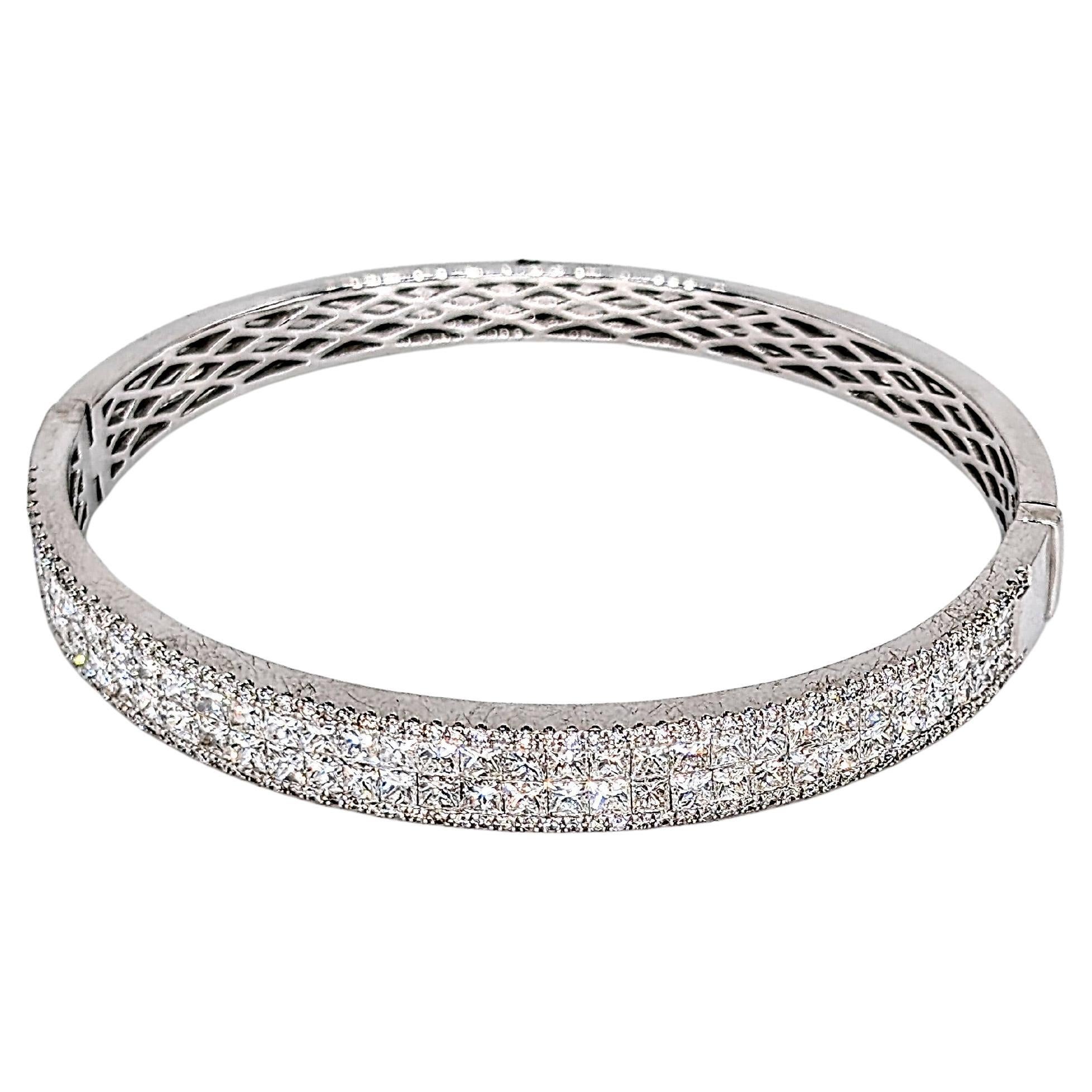 18K White Gold Bangle with Princes Cut and Round Diamonds Totaling 6.55cts