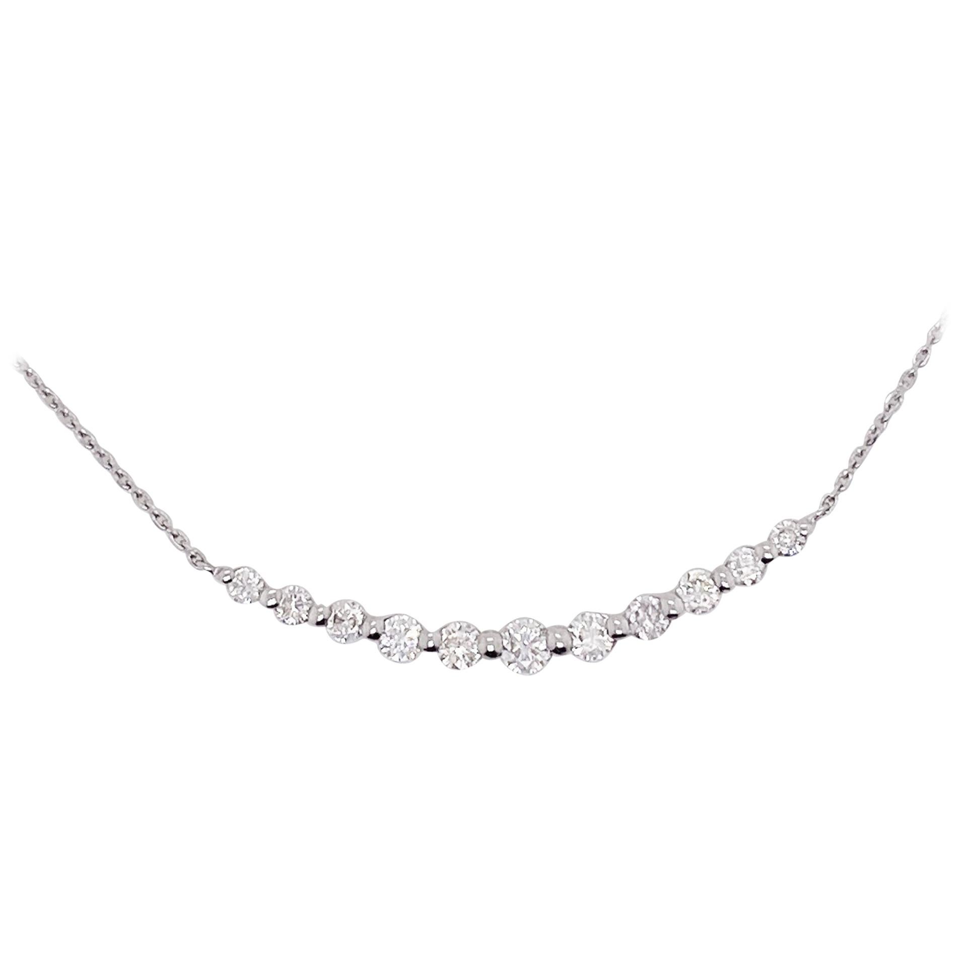 18 Karat Gold Bar Diamond Necklace, .50 Carat with Adjustable Chain Bar Necklace