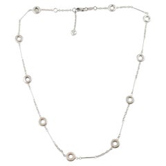 18K White Gold Bars 
Circles Station Necklace #18199