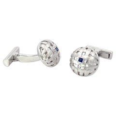 18k White Gold Basket Cufflinks Sapphire Squares