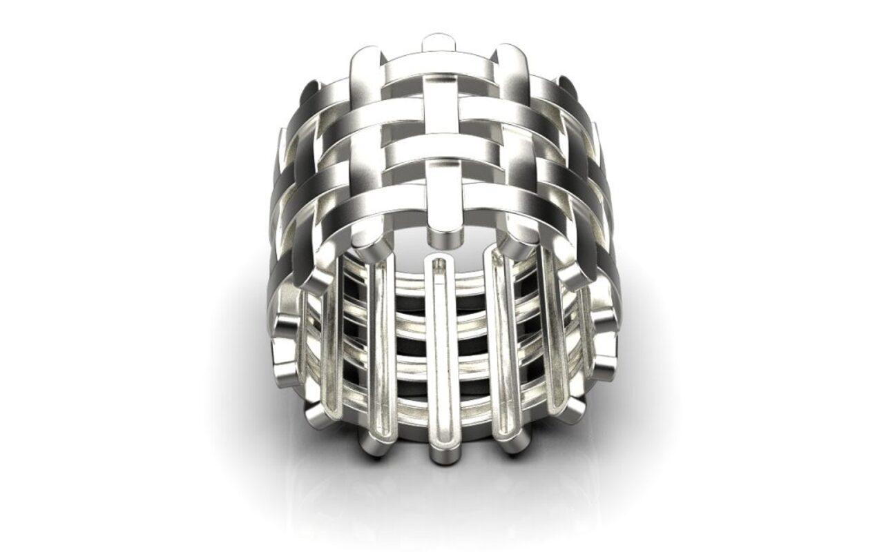 Product Details:

The Basket Ring is designed with interwoven strips of precious metal, formed to produce an iconic ring piece with a modern twists. Baskets have been used through time as a means for gathering and storage. We are reminded of the