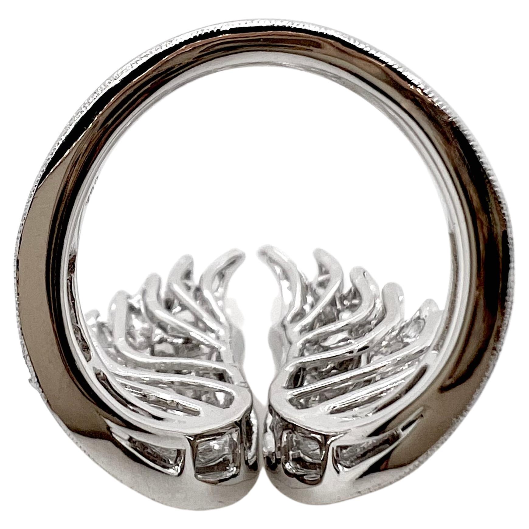 Contemporary 18k White Gold Beautiful Handmade Angel Wing Rings For Sale