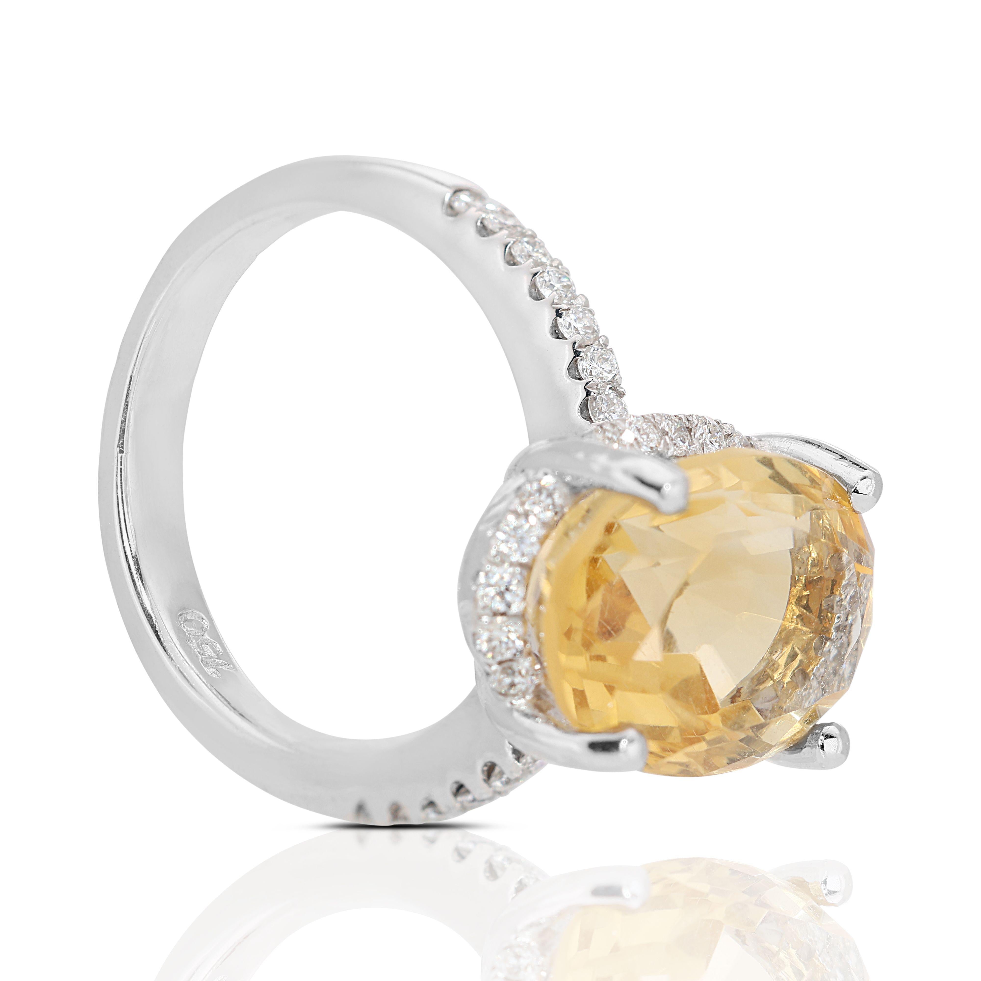 18K White Gold Beautiful Yellow Stone with Side Diamonds Ring For Sale 2