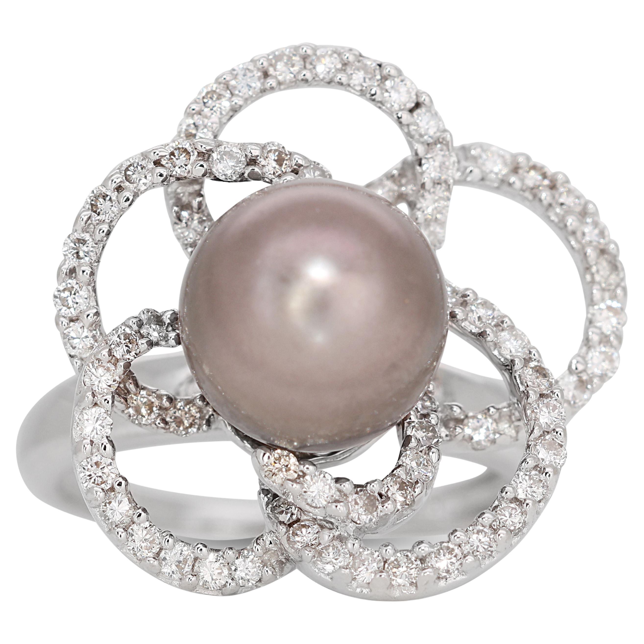 18K White Gold Beauty with 0.60ct Diamonds and Pearl Ring For Sale
