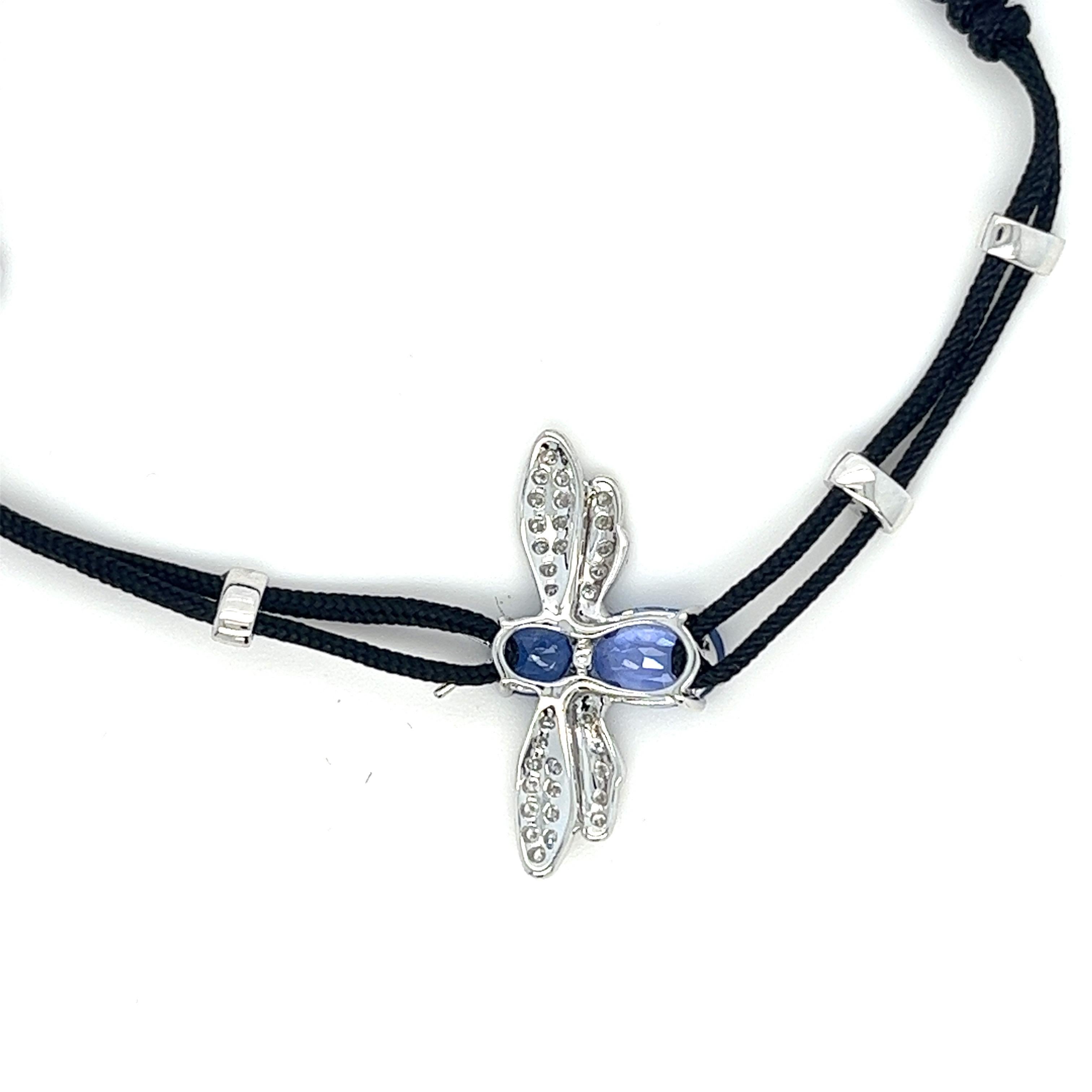 Modern 18K White Gold Bee Sapphire Woven Bracelet with Diamonds For Sale