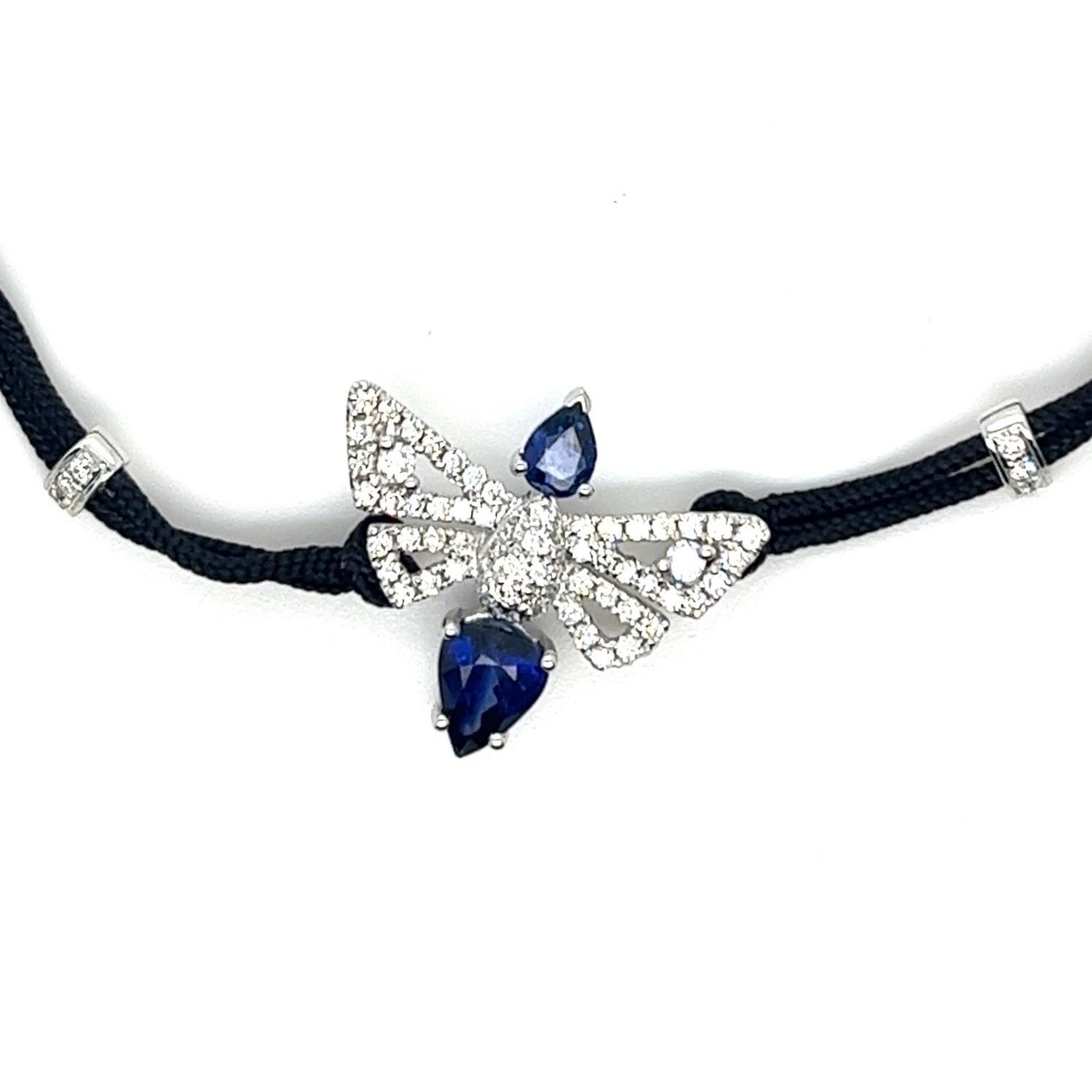 Pear Cut 18K White Gold Bee Sapphire Woven Bracelet with Diamonds For Sale
