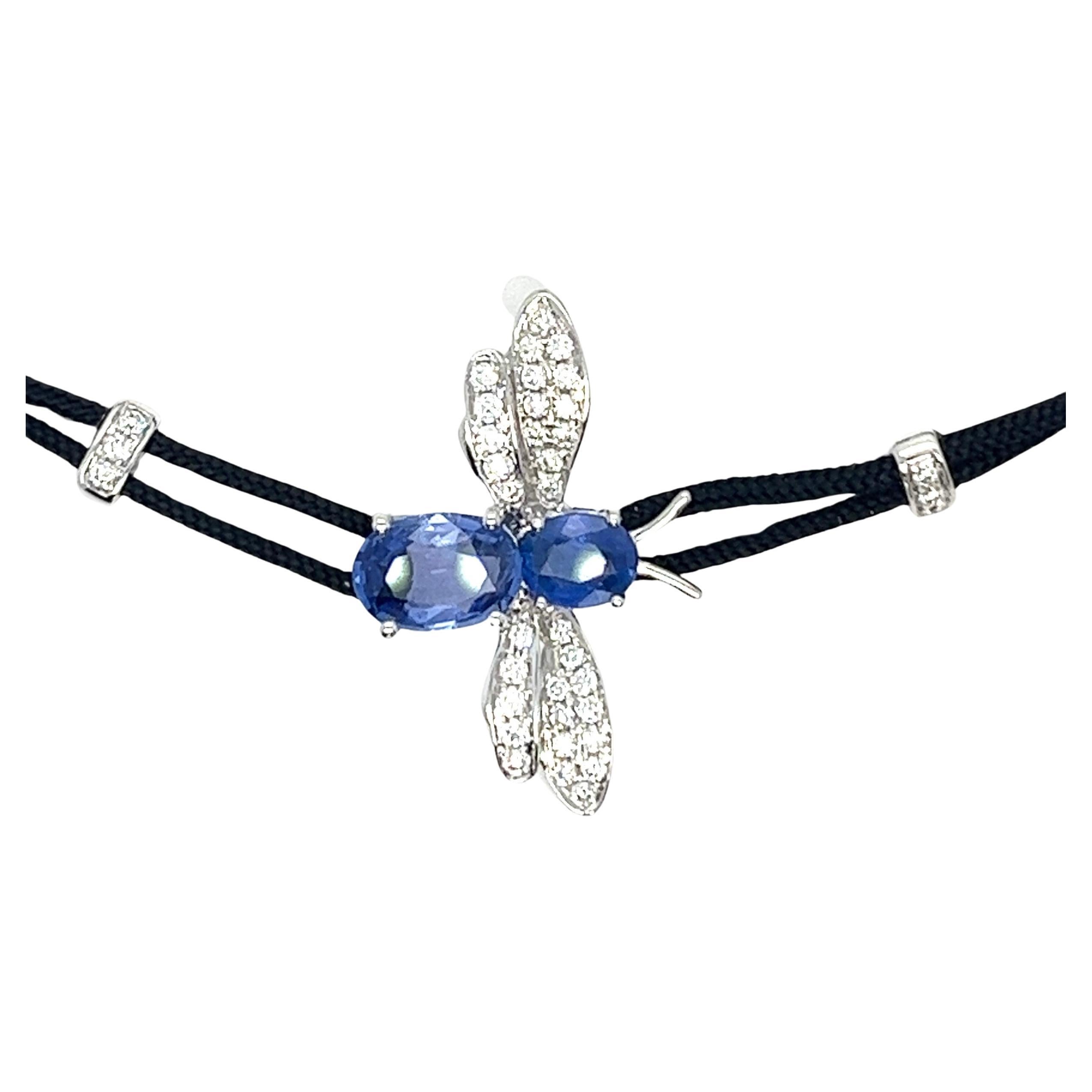 18K White Gold Bee Sapphire Woven Bracelet with Diamonds For Sale