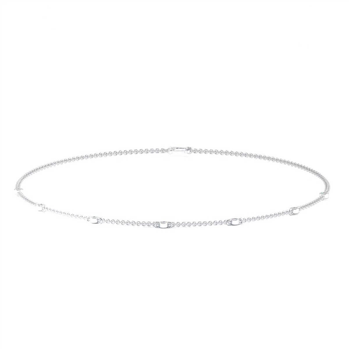 Seven (7) Bezel-set diamonds are evenly spaced one (1) inch apart along a delicate chain in this classic  necklace..Experience the difference!

Product details: 

Center Gemstone Type: NATURAL DIAMOND
Center Gemstone Color: WHITE
Center Gemstone