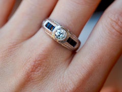 18 Karat White Gold Bezel Set Old European Cut Diamond Engraved Ring