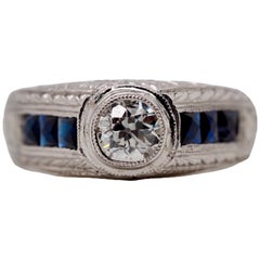 18 Karat White Gold Bezel Set Old European Cut Diamond Engraved Ring
