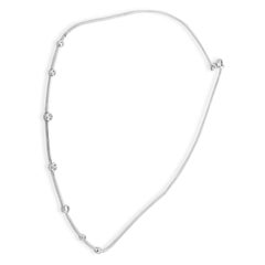 18K White Gold Bezel Set Round Diamond Smile Necklace 16.0”
