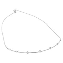 18K White Gold Bezel Set Round Diamond Smile Necklace 16.0”