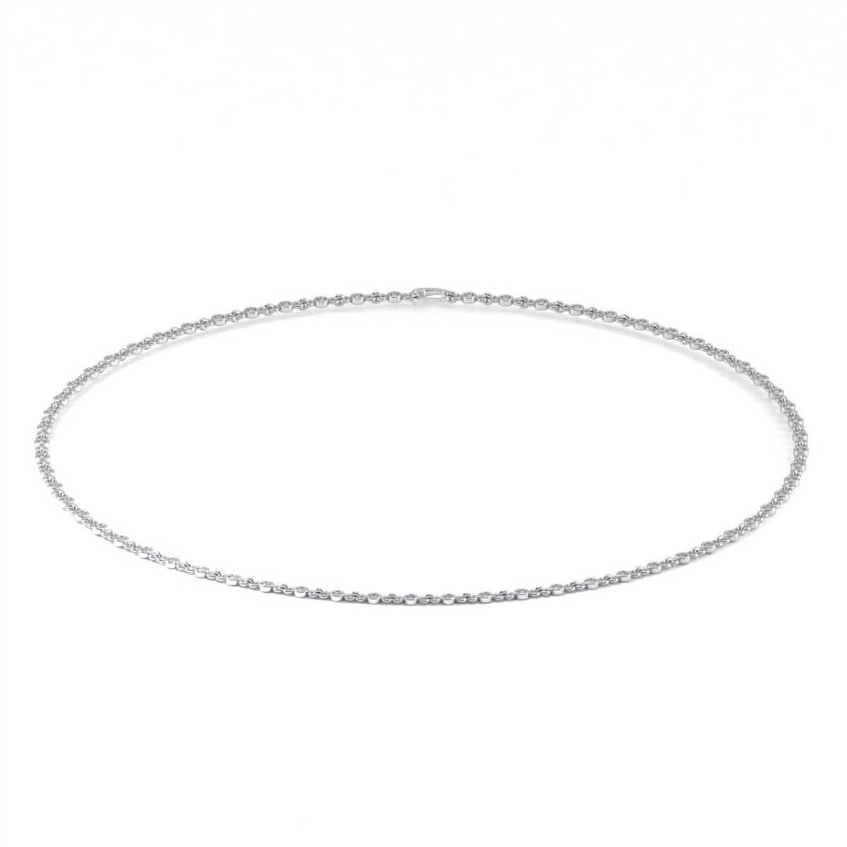 This delicate classic necklace features sixty-three ( 63) round brilliant diamonds bezel set evenly stationed along the chain. Experience the difference!

Product details: 

Center Gemstone Type: NATURAL DIAMOND
Center Gemstone Color: WHITE
Center