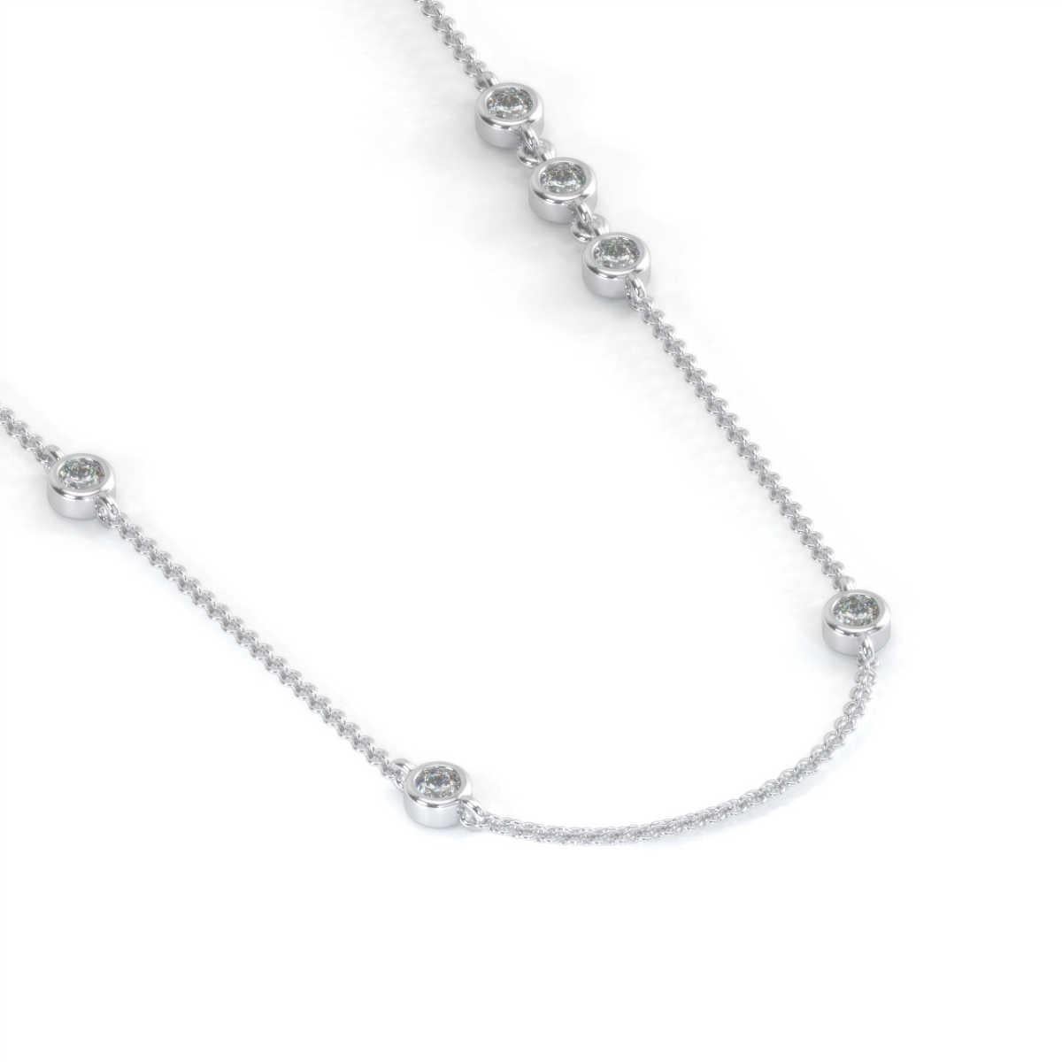 This delicate necklace features six (6) round brilliant diamonds stations bezel set. Experience the difference!

Product details: 

Center Gemstone Type: NATURAL DIAMOND
Center Gemstone Color: WHITE
Center Gemstone Shape: ROUND
Metal: 18K White