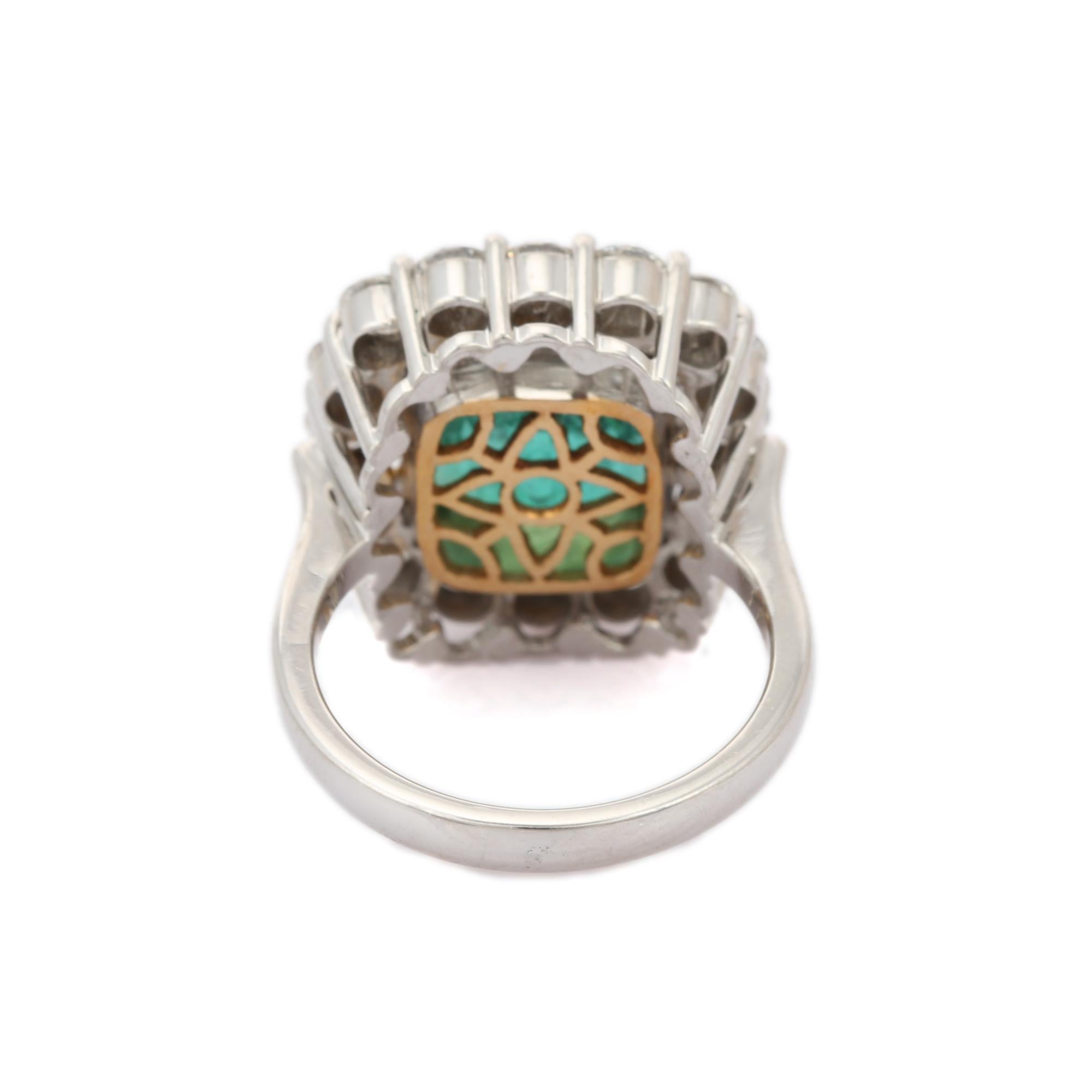For Sale:  18k Solid White Gold Exquisite Emerald and Halo Diamond Ring 3