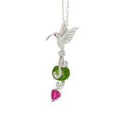 18K White Gold Bird & Stone Necklace with Diamonds