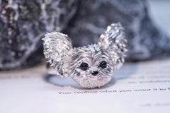 18K White Gold Black Agate Dog Ring