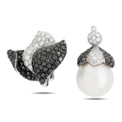18K Weißgold Schwarzer und weißer Diamant und abnehmbare Perlenohrringe