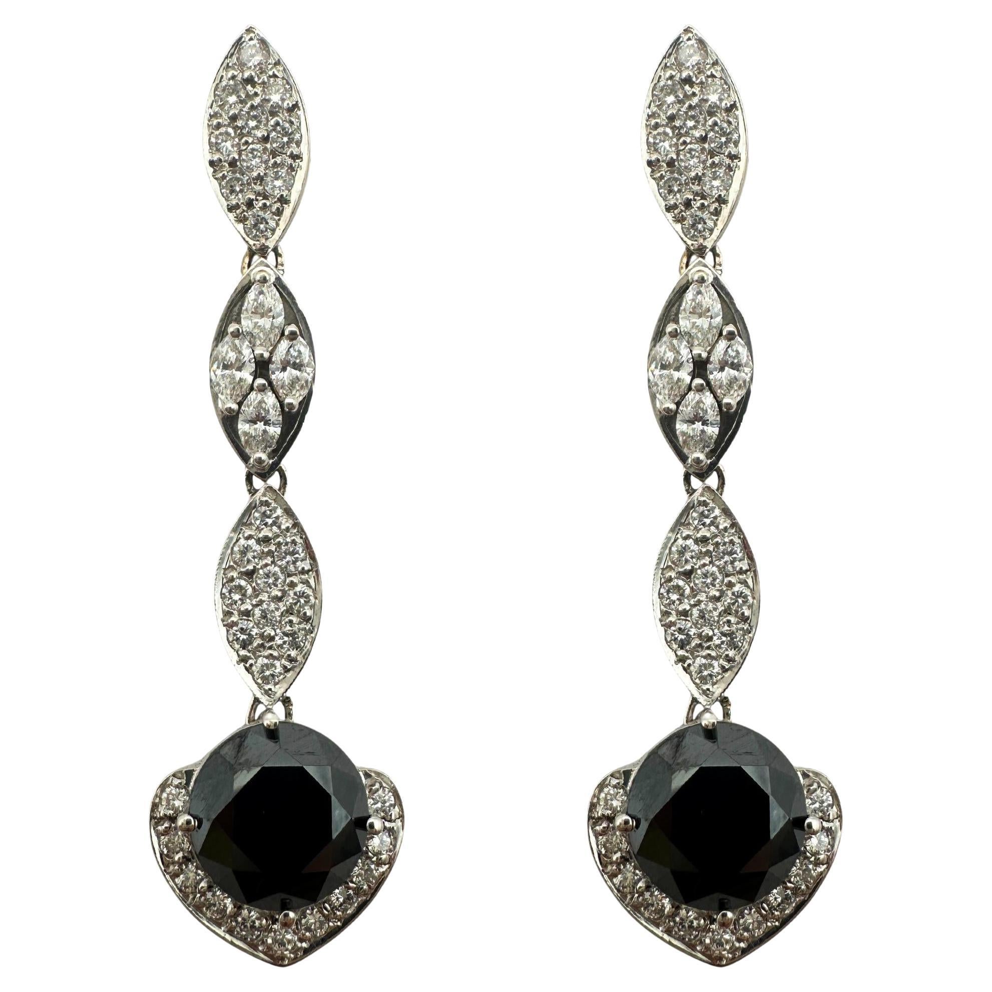 18K White Gold Black and White Diamond Drop Earrings