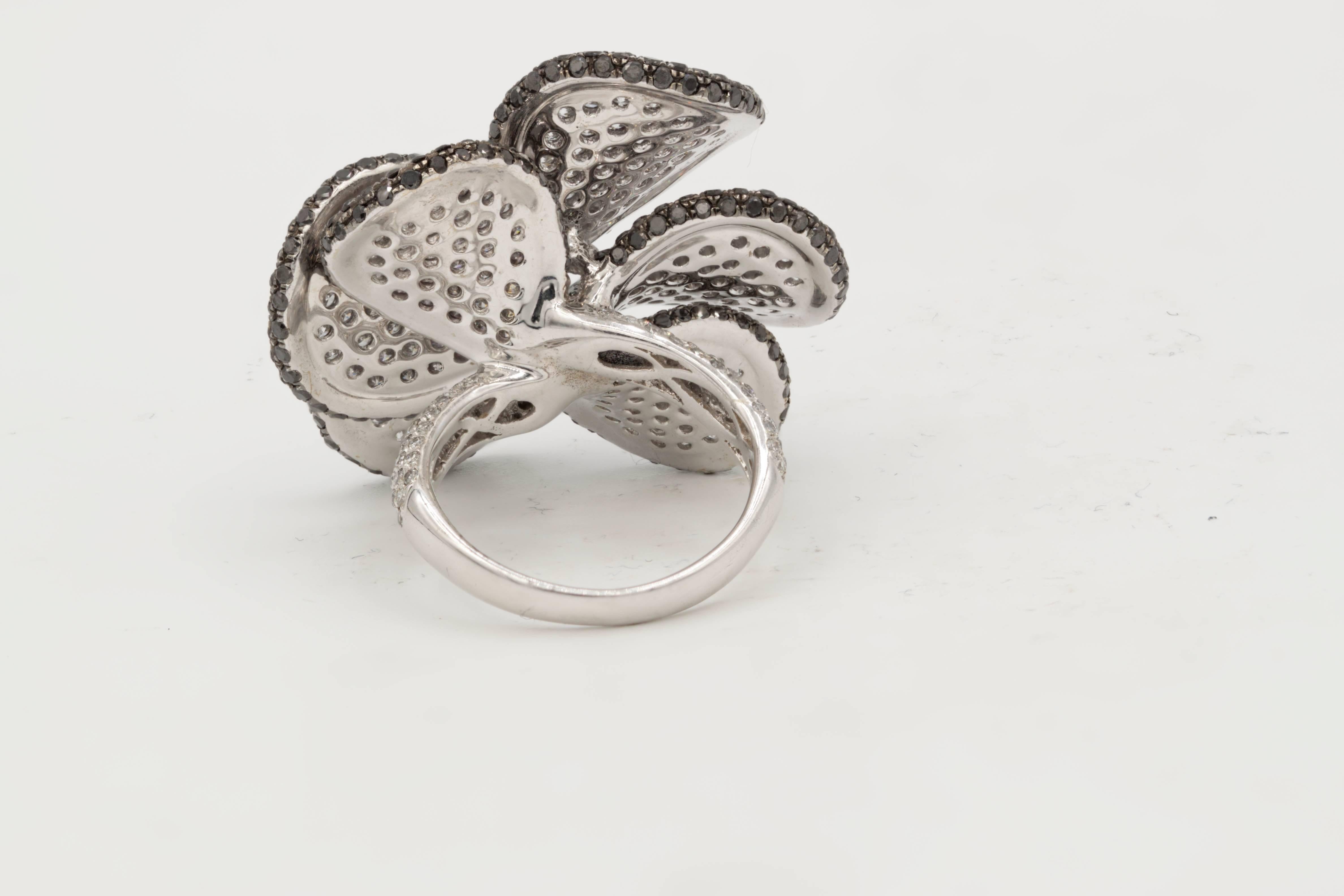 black and white diamond flower ring