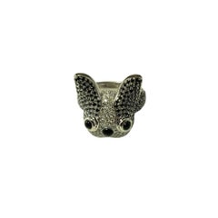 18K White Gold Black and White Diamond French Bulldog Ring Size 7.5 #21160