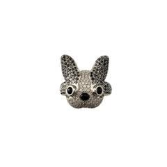 18K White Gold Black and White Diamond French Bulldog Ring Size 7.5 #21160