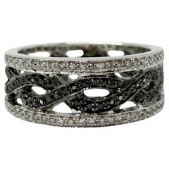 Alianza «Infinity» de oro blanco de 18 quilates con diamantes blancos y negros - Talla 6,5