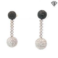 18K White Gold Black and White Diamond Pavé Earrings, Large 12.7mm Domed Disc