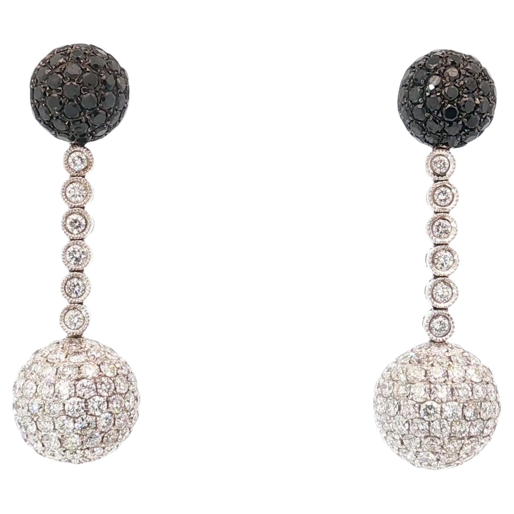 18K White Gold Black and White Diamond Pavé Earrings, Large 12.7mm Domed Disc