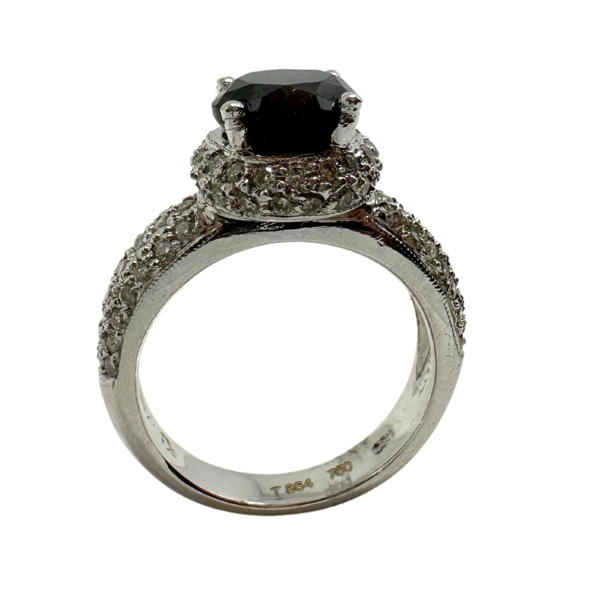 18K White Gold Black and White Diamond Ring For Sale 1
