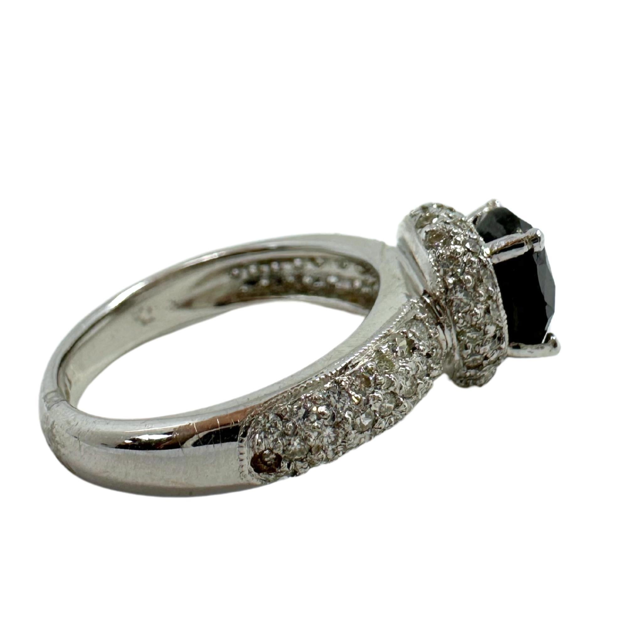 18K White Gold Black and White Diamond Ring For Sale 3
