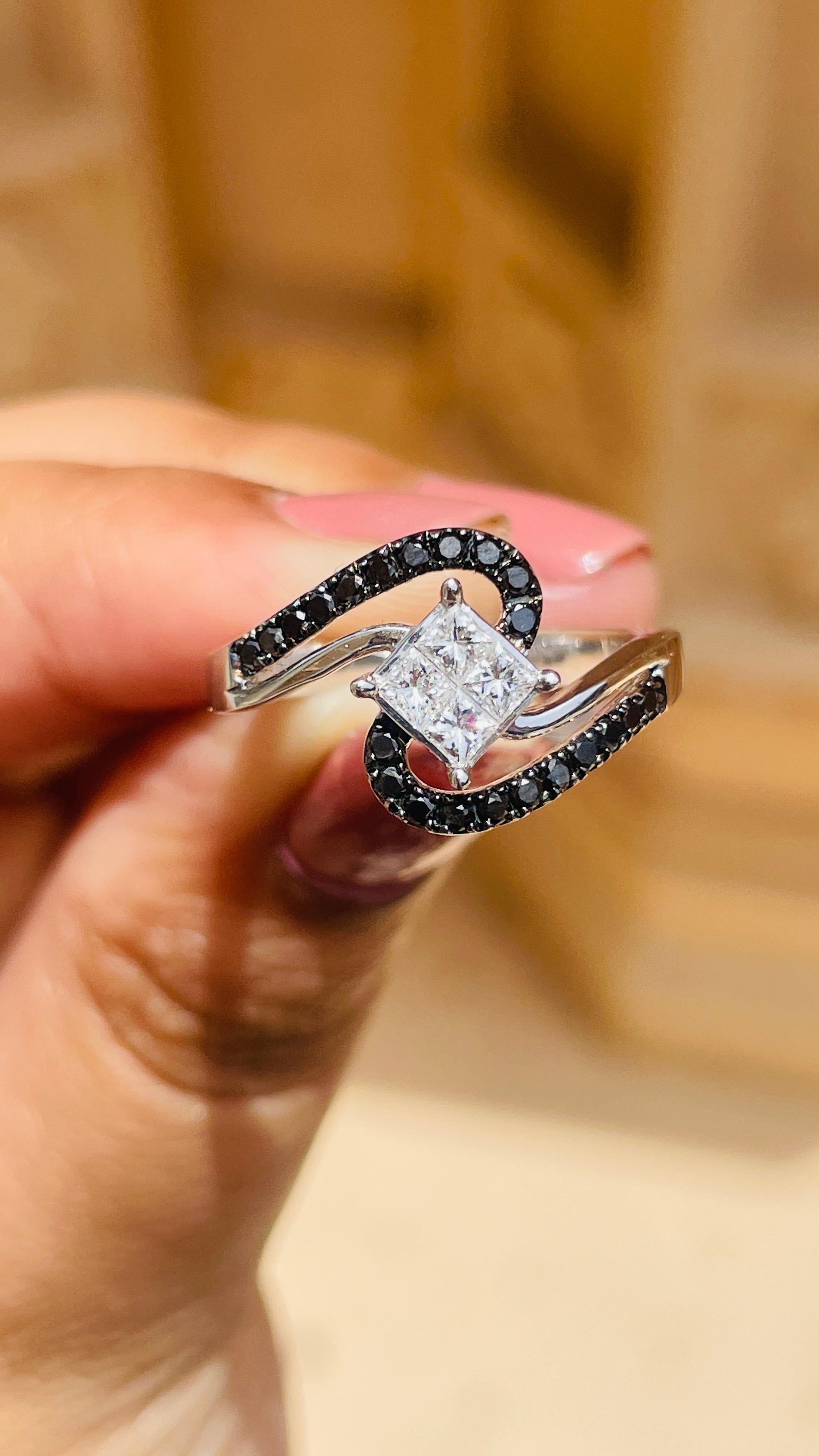 For Sale:  18K White Gold Black and White Diamond Statement Ring 10