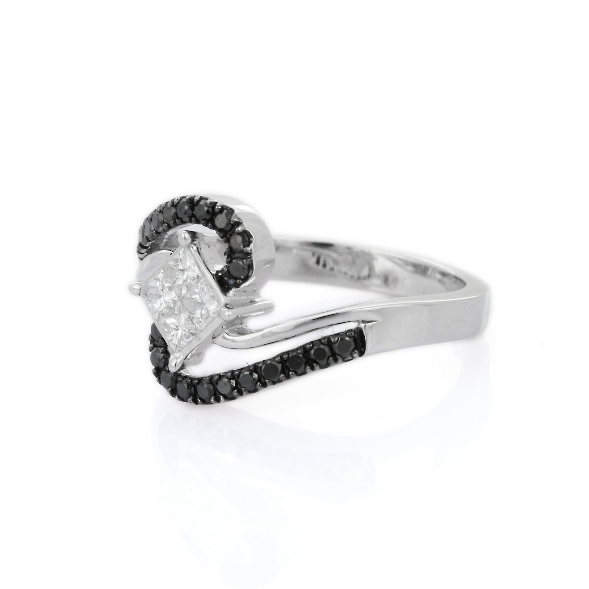 For Sale:  18K White Gold Black and White Diamond Statement Ring 3