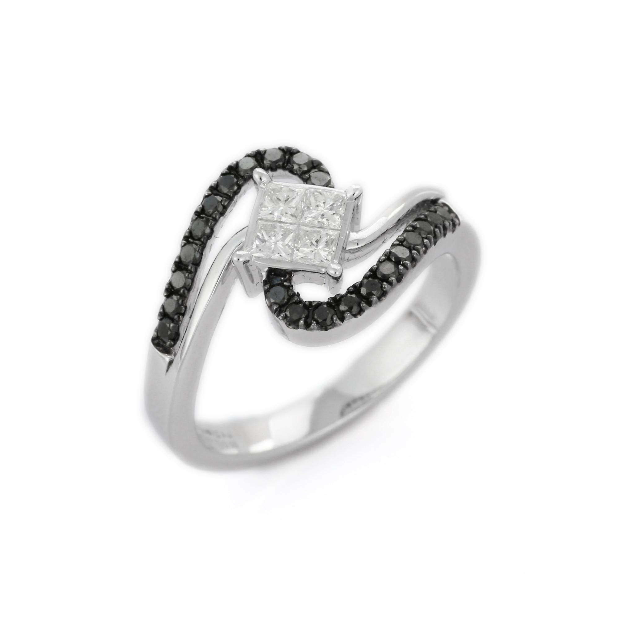 For Sale:  18K White Gold Black and White Diamond Statement Ring 7