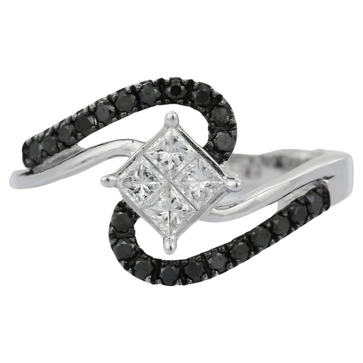 For Sale:  18K White Gold Black and White Diamond Statement Ring