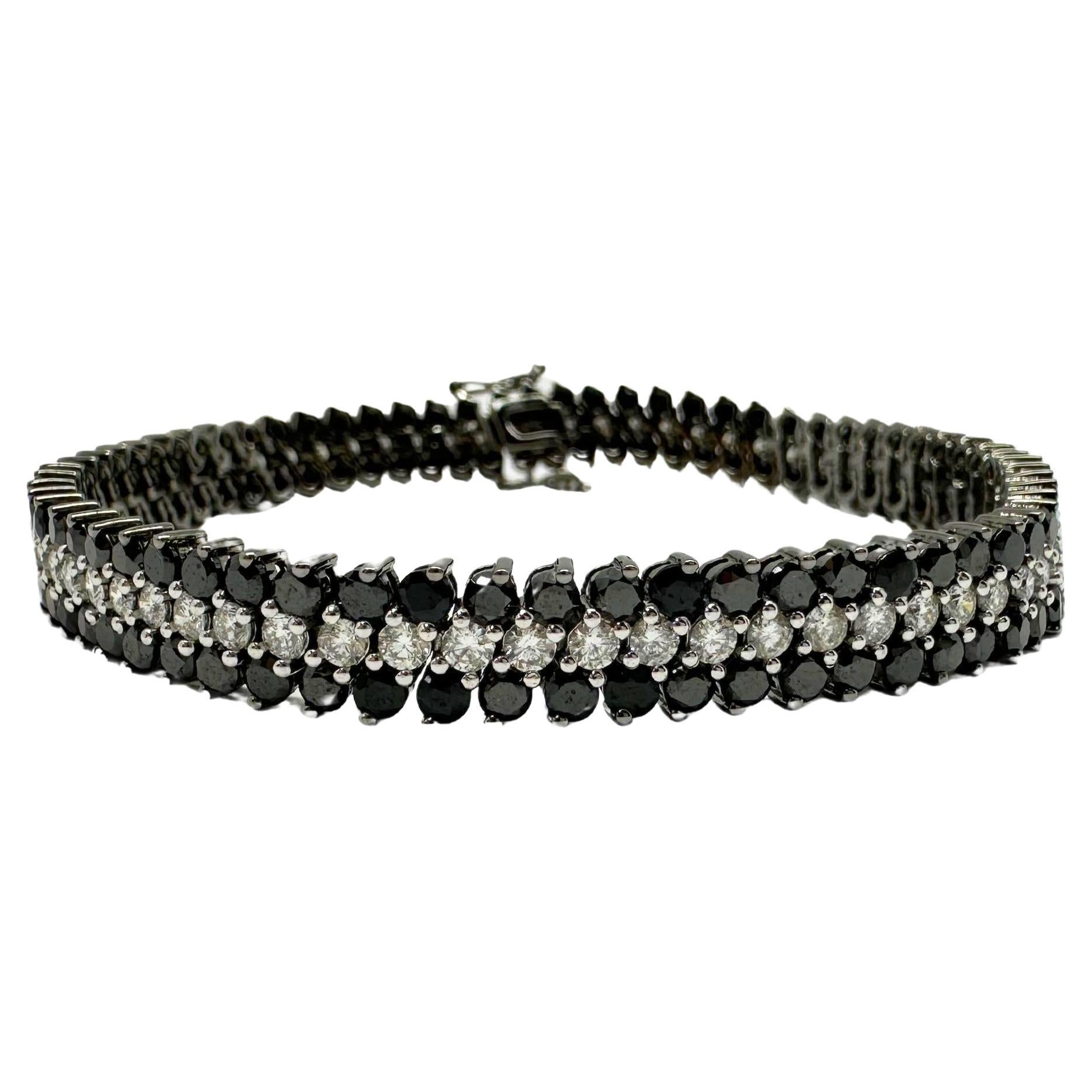 18k White Gold Black and White Diamond Tennis Bracelet