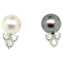 18k White Gold Black and White South Sea Pearl Diamond Earrings 18k White Gold Black and White South Sea Pearl Diamond Earrings
