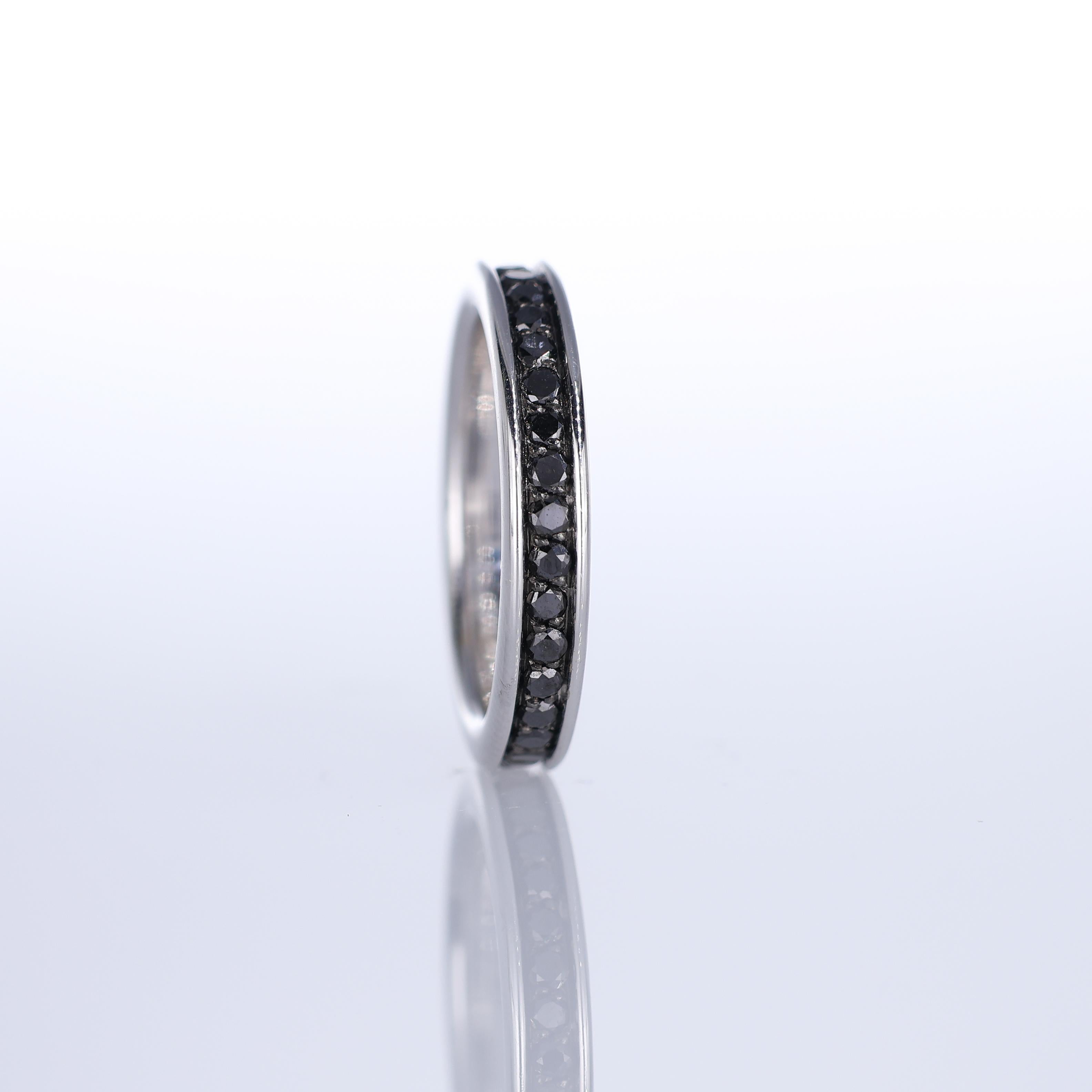 Brilliant Cut 18K White Gold Black Diamond Channel-Set Band Ring For Sale
