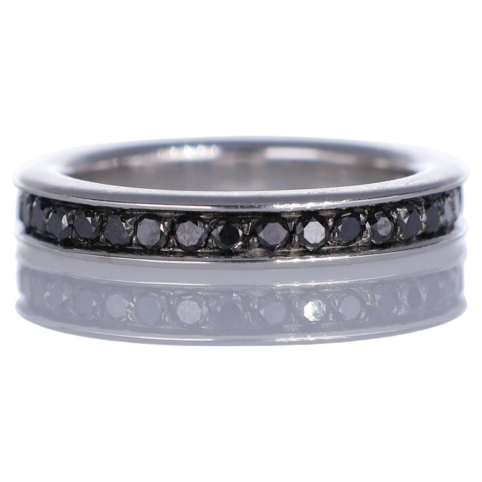 18K White Gold Black Diamond Channel-Set Band Ring