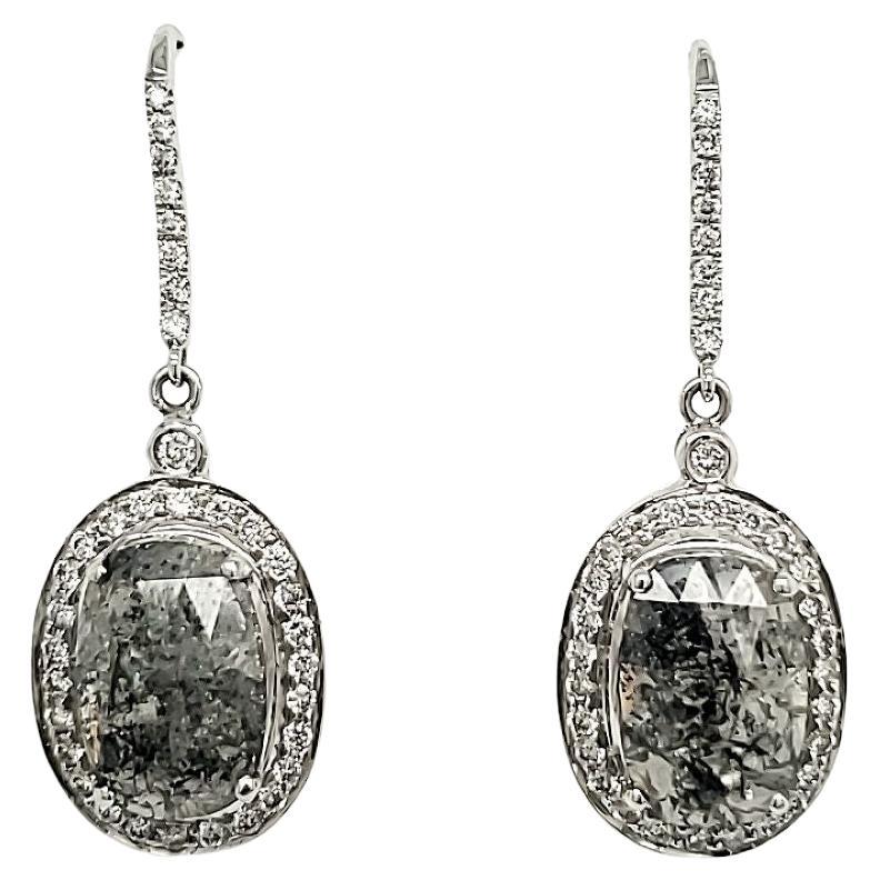 18k White Gold Black Diamond Cts 5.62 Earrings