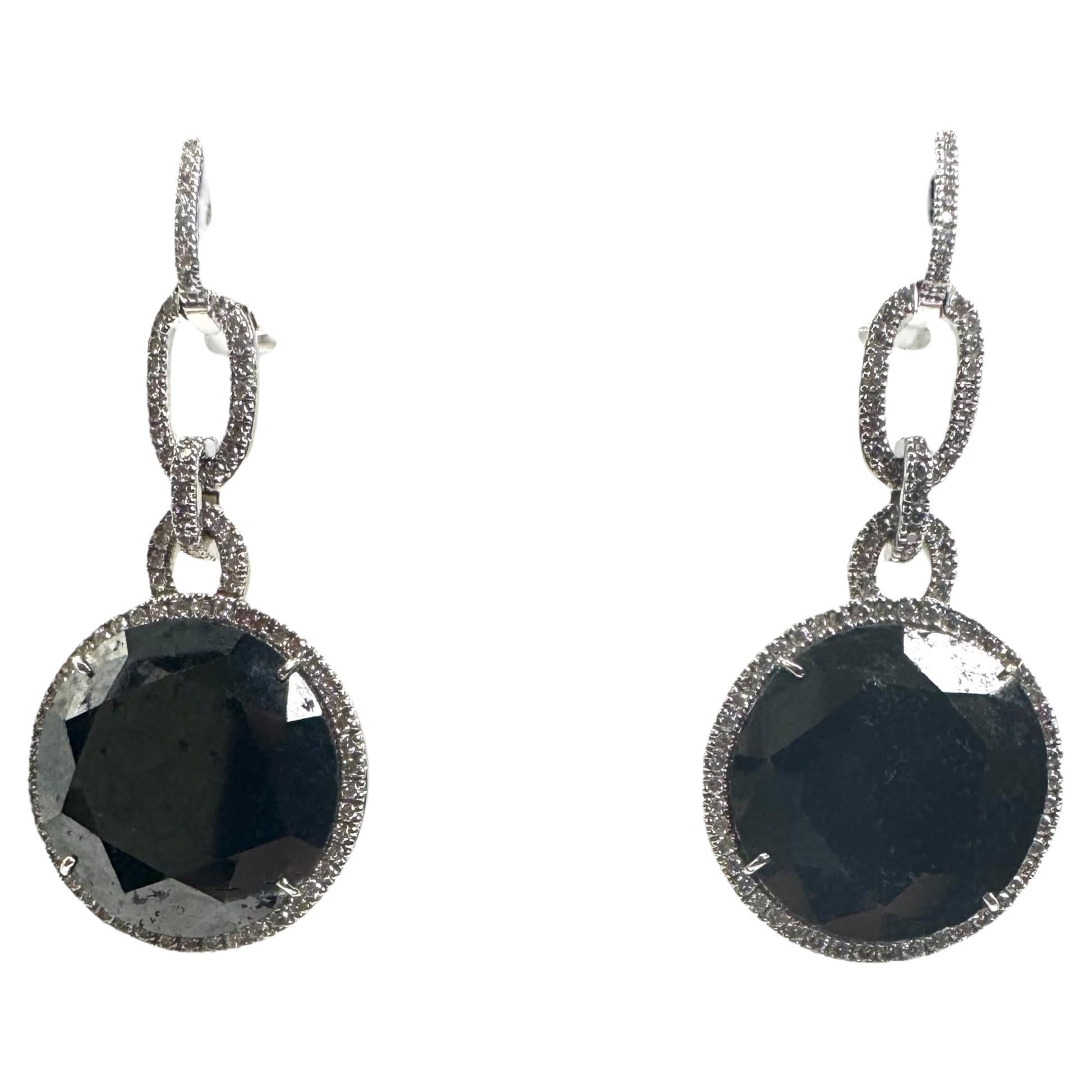 Pendientes Diamante Negro Oro Blanco 18K