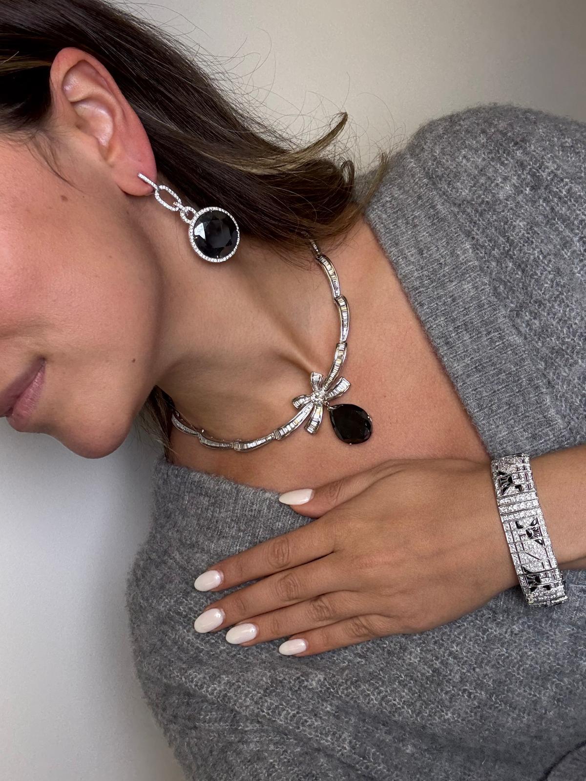 Women's or Men's 18K White Gold Black Diamond Necklace For Sale