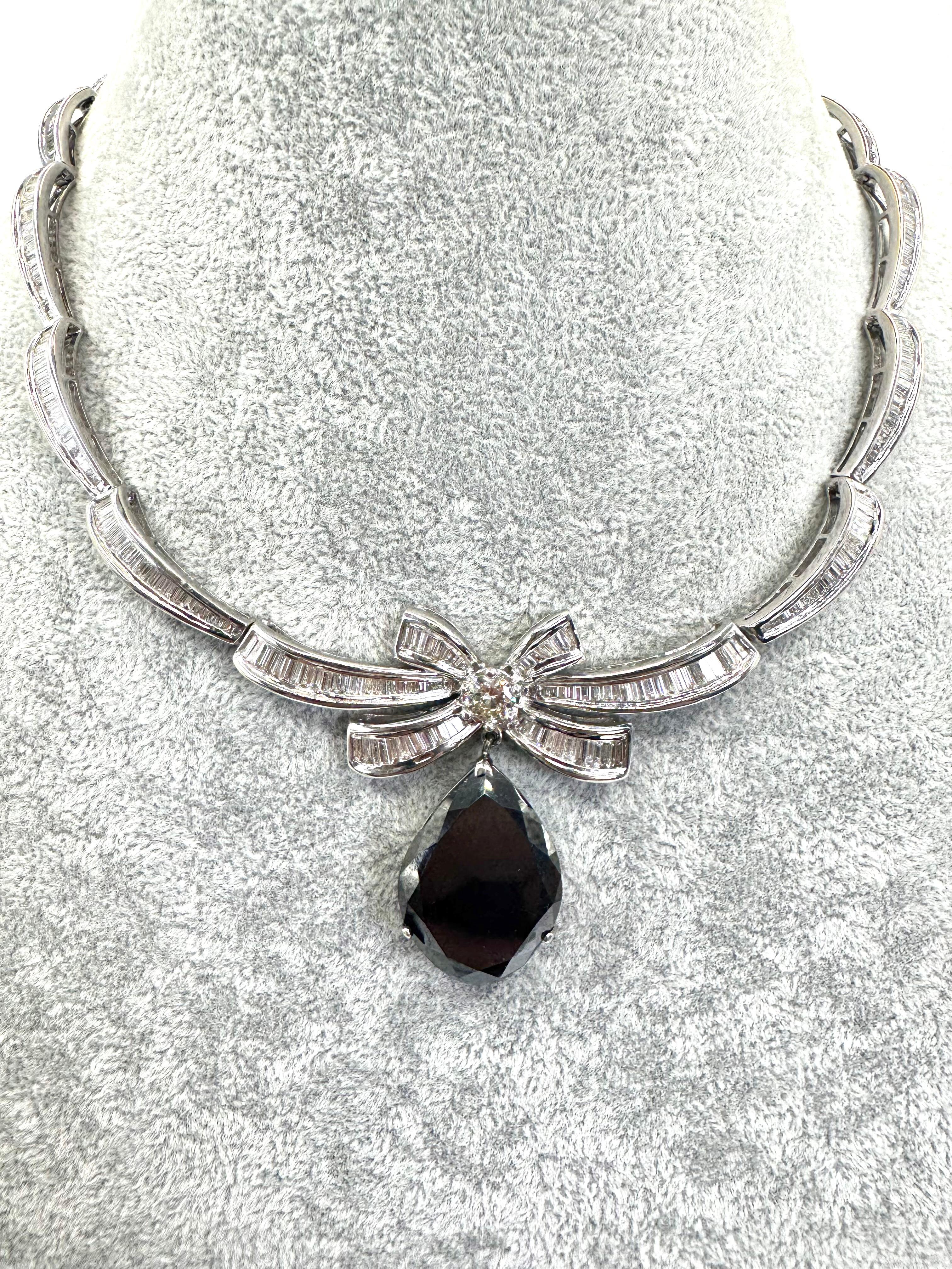 Pear Cut 18K White Gold Black Diamond Necklace For Sale
