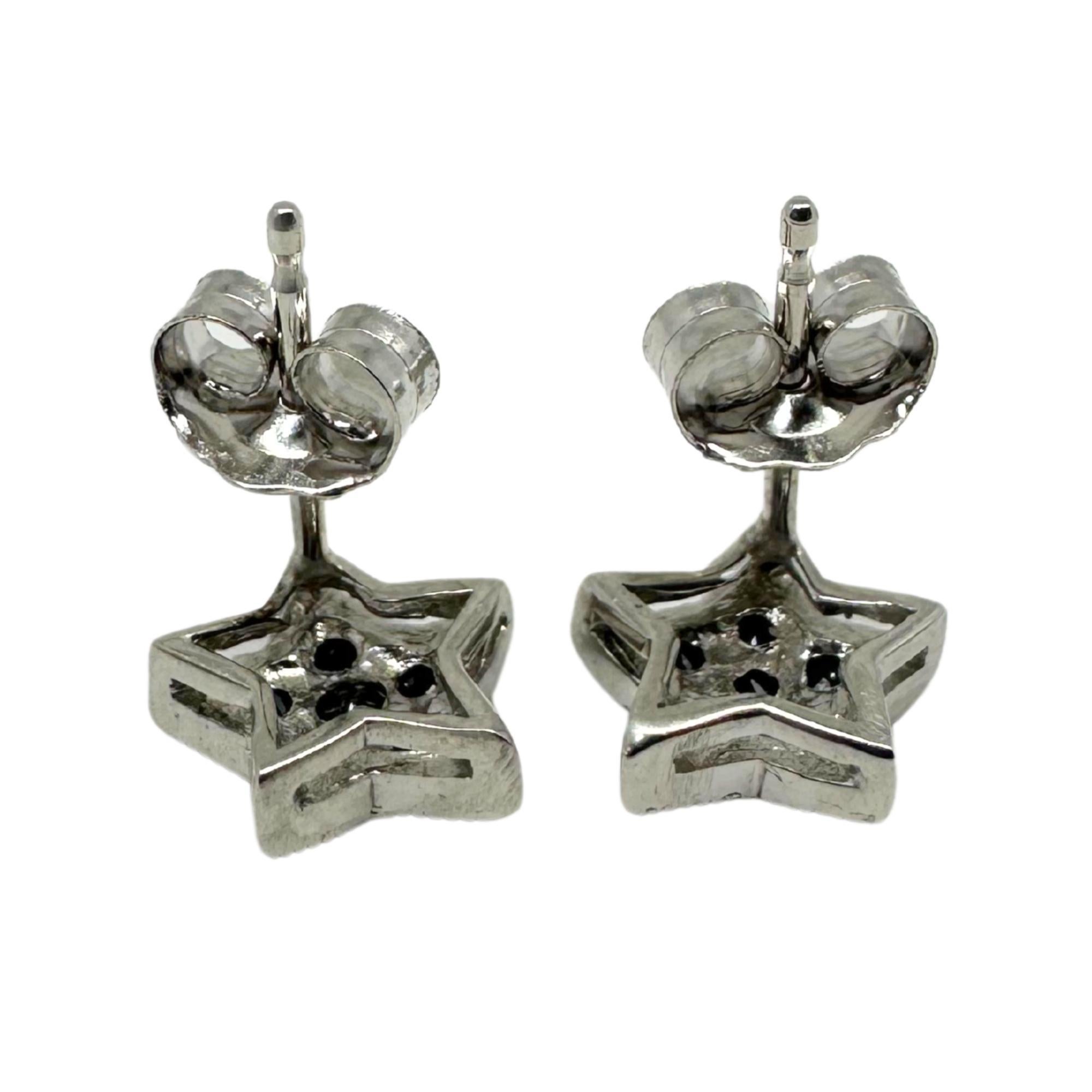 18K White Gold Black Diamond Star Studs with 14K White Gold Backings For Sale 1