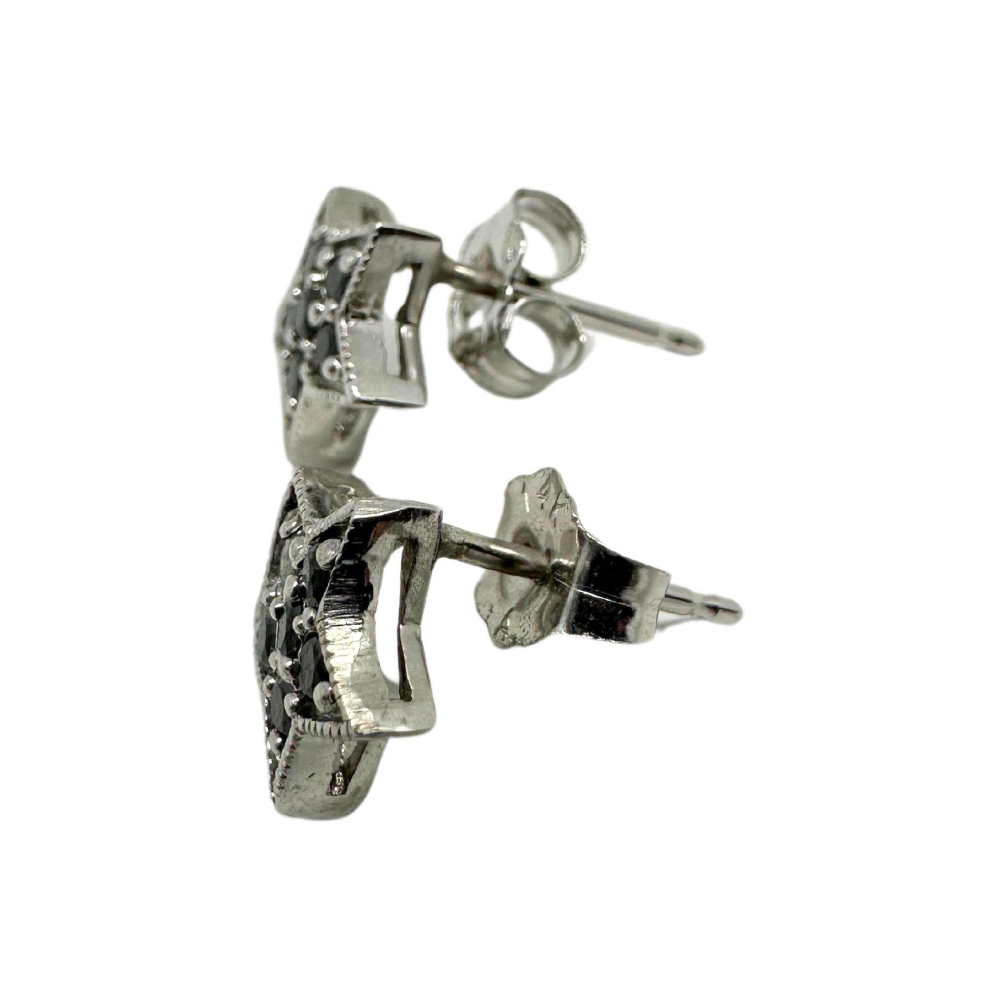 18K White Gold Black Diamond Star Studs with 14K White Gold Backings For Sale 2