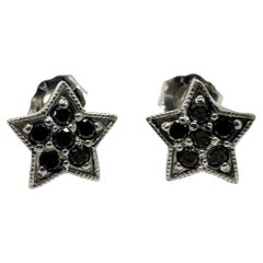 18K White Gold Black Diamond Star Studs with 14K White Gold Backings