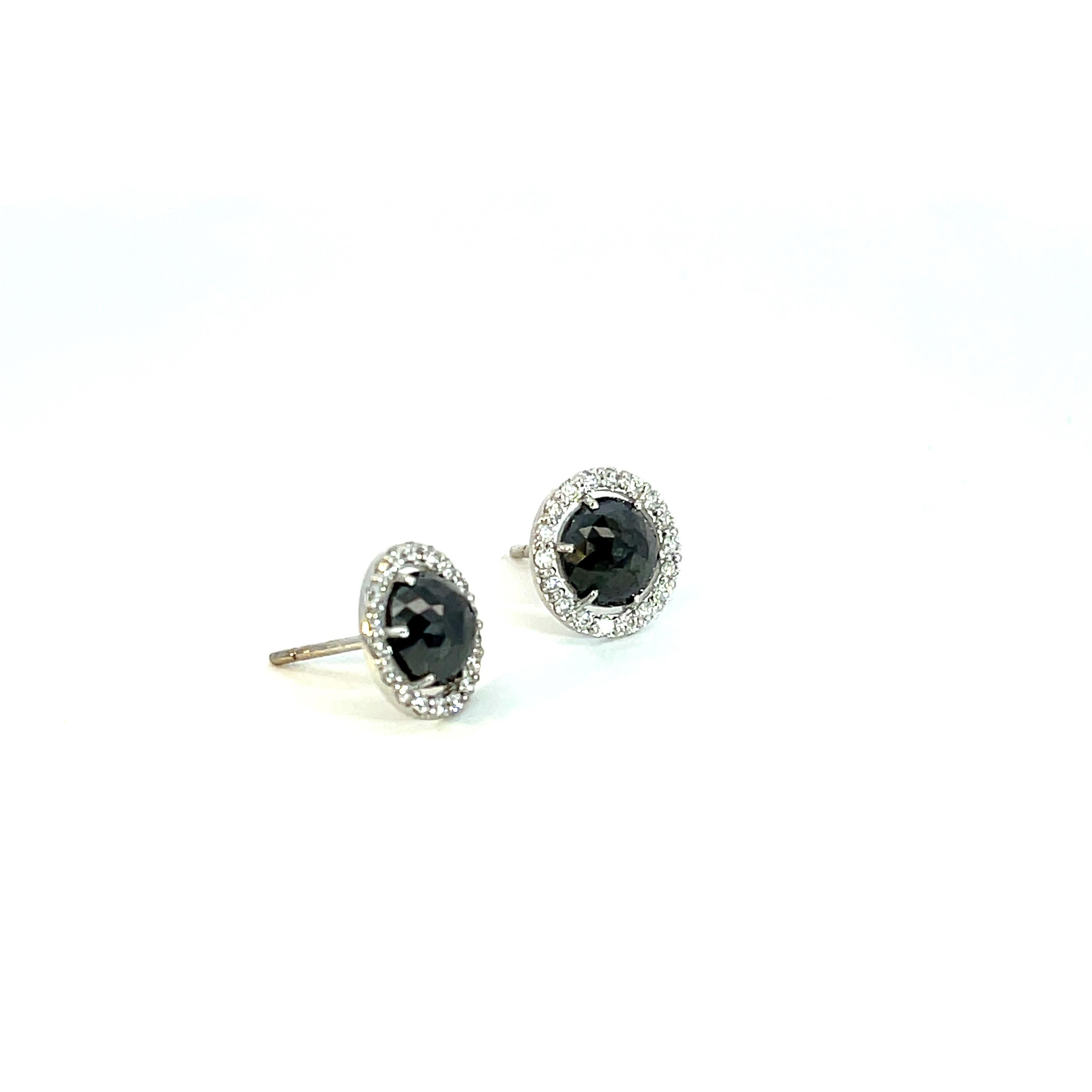 Contemporary 18k White Gold Black Diamond Studs with modular 18k White Gold Jade Jackets For Sale