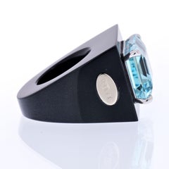 18K White Gold Black Jade and Aquamarine Oversized Ring
