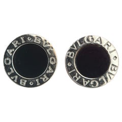18K White Gold Black Onyx BVLGARI Bulgari Stud Earrings