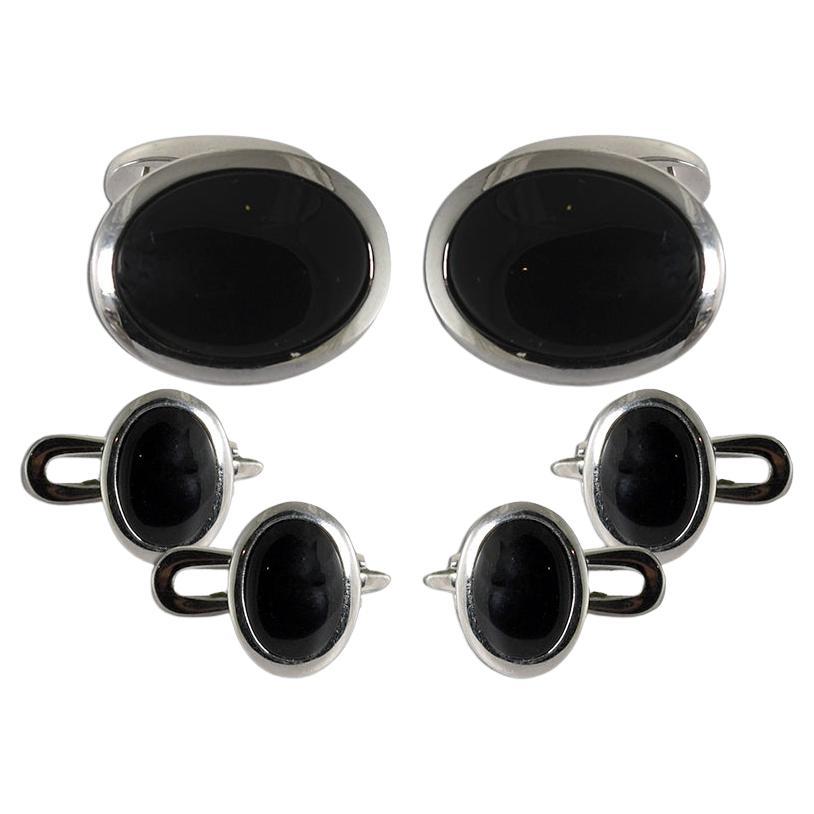 Gemelli in oro bianco 18K con onice nero 32g in vendita